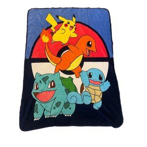 Pokemon Fleece Blanket 60" x 45" Lightweight Pikachu Charmander Squirtle Bulbasa